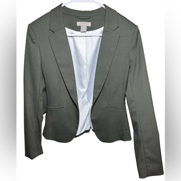 H&M Olive Green Open Front Blazer XS – Career Jacket Office Wear Layering Piece - Picture 1 of 4